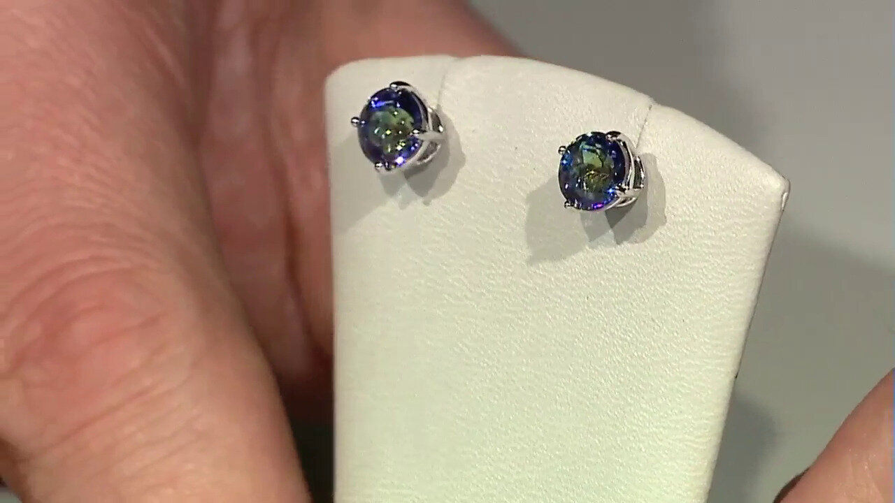 Video Zilveren oorbellen met blauwe mystieke kwartskristallen