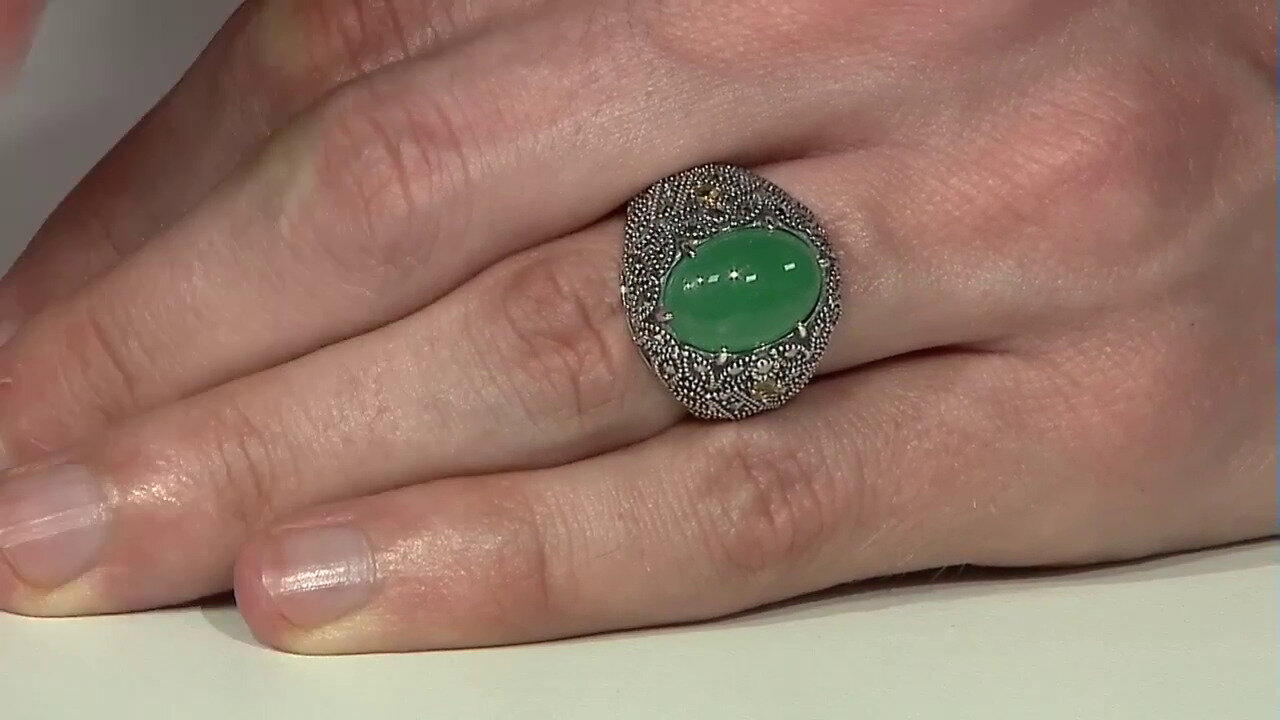 Video Zilveren ring met een groene agaat (Annette classic)