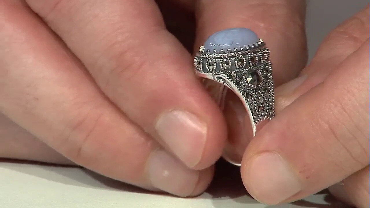 Video Zilveren ring met een blauwe kant agaat (Annette classic)