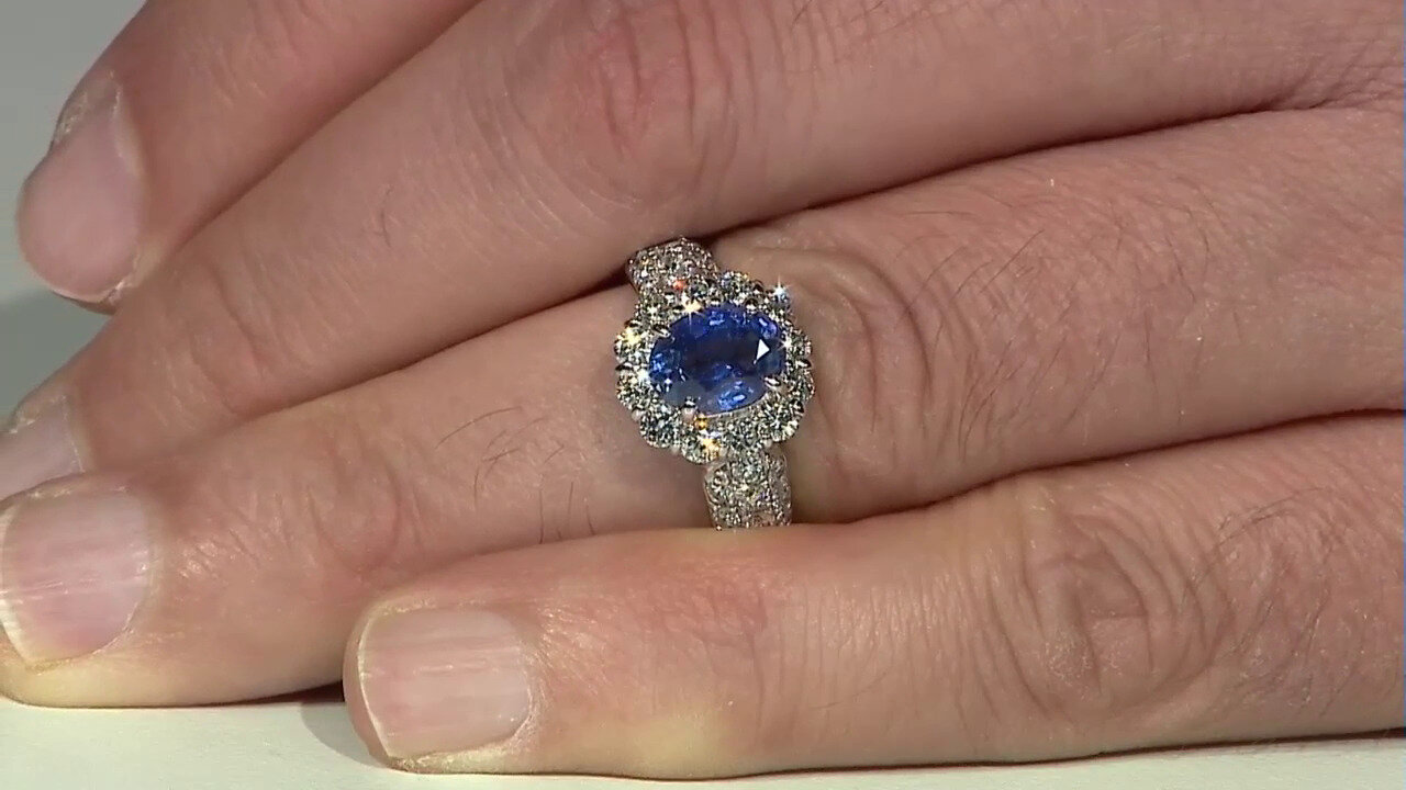 Video Platina ring met een Blauwe Ceylon saffier (CIRARI)