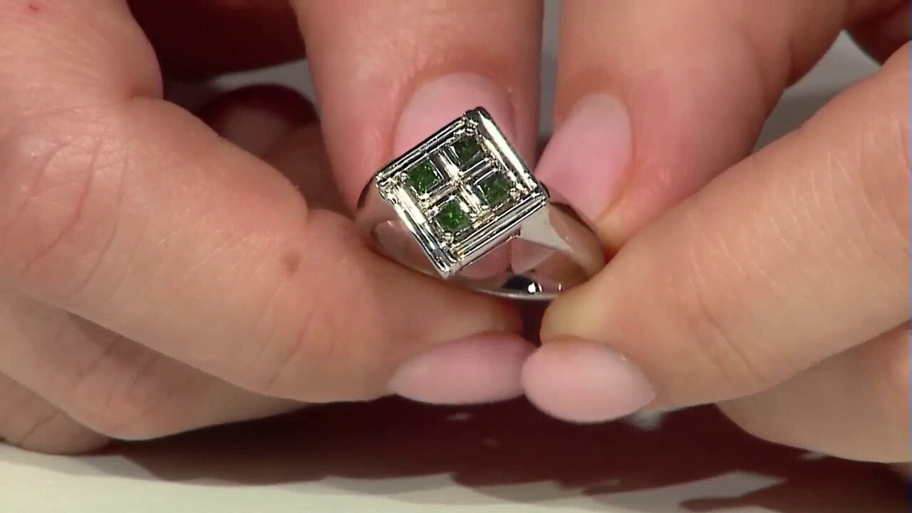Video Zilveren ring met bosgroene diamanten