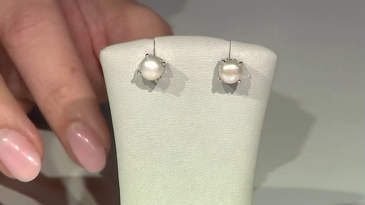 Video White Freshwater Pearl Silver Earrings