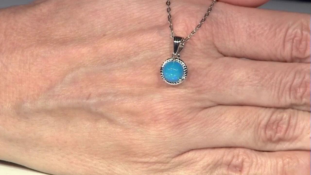 Video Blue Ethiopian Opal Silver Pendant