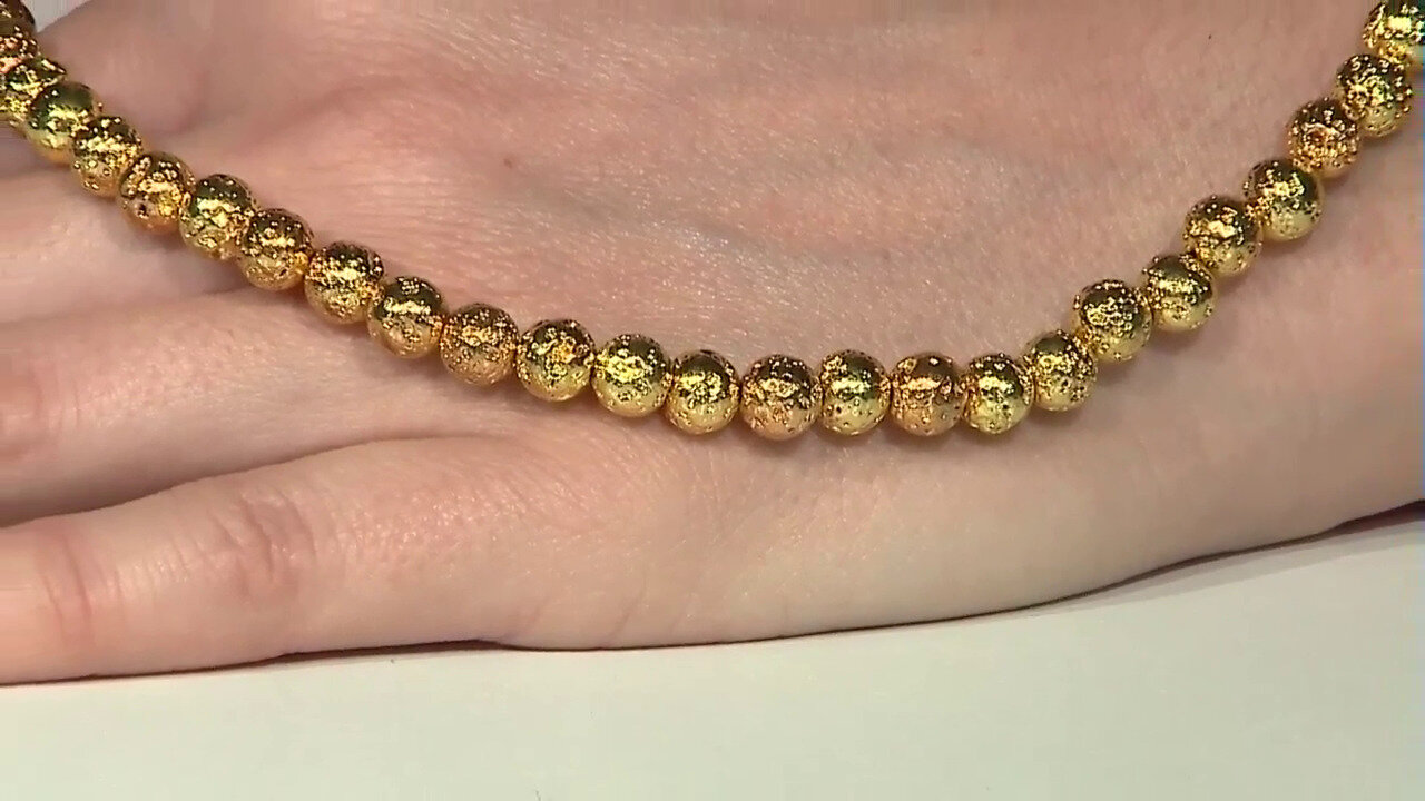 Video Zilveren halsketting met Gouden lava parels