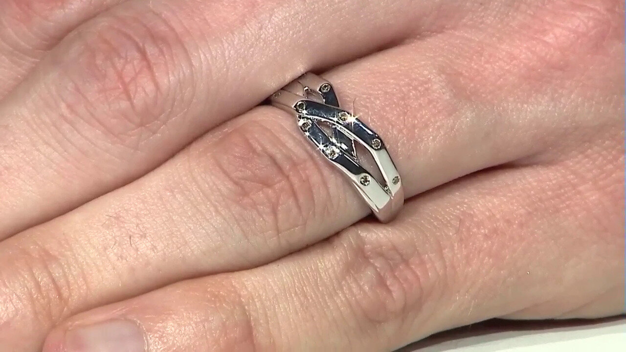 Video Zilveren ring met SI2 Champagne Diamanten