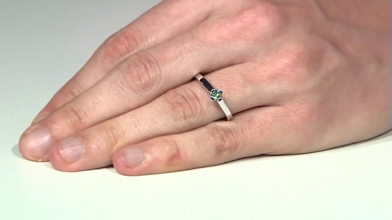 Video Zilveren ring met een I2 Blauwe Diamant