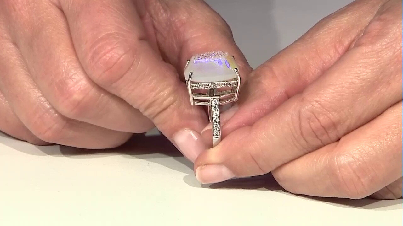 Video Zilveren ring met een parel-glinster glitterkwarts