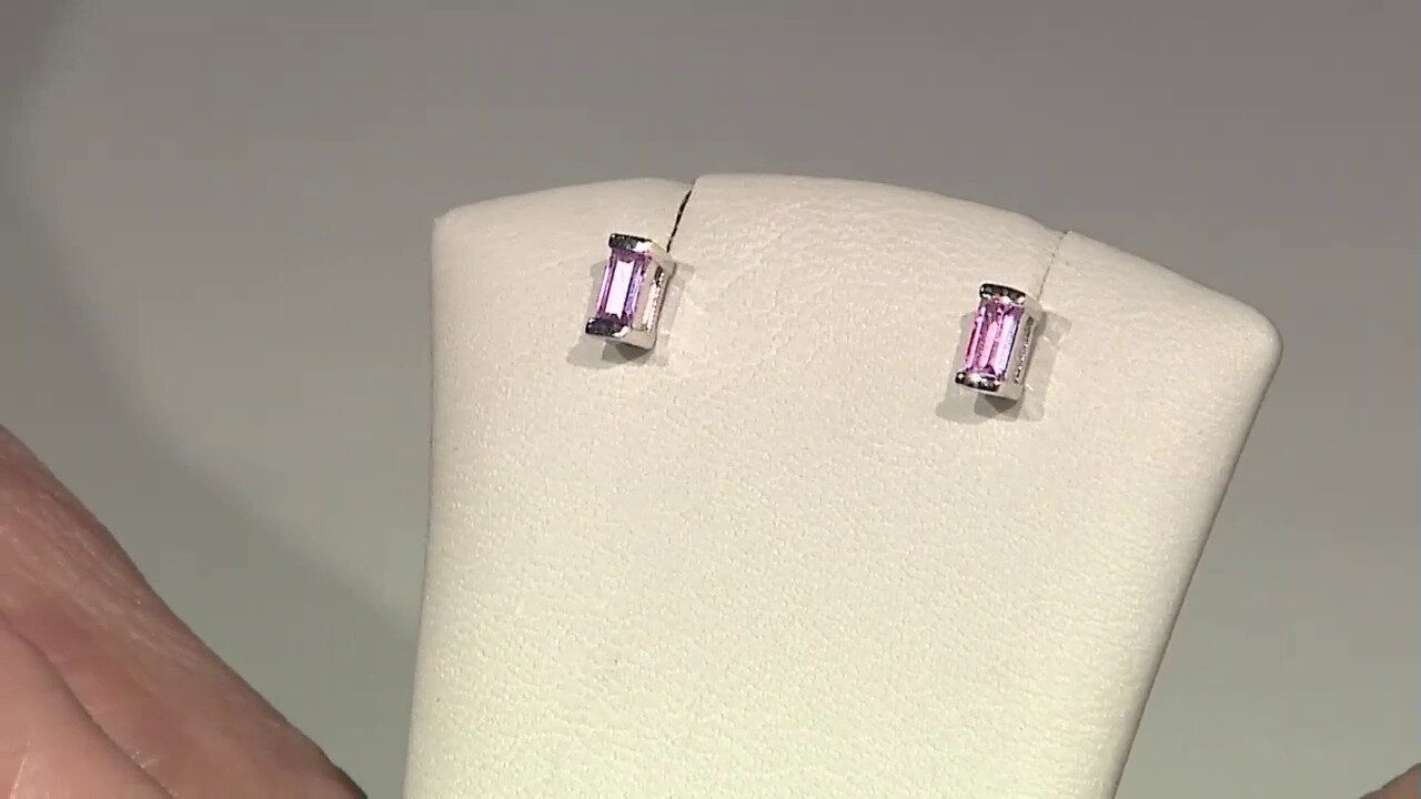 Video Unheated Ceylon Purple Sapphire Silver Earrings