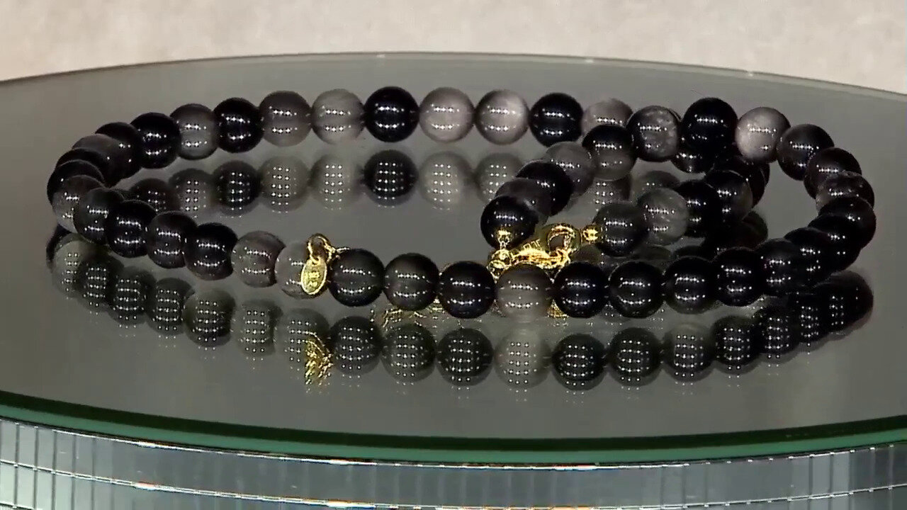 Video Collar en plata con Obsidiana plateada