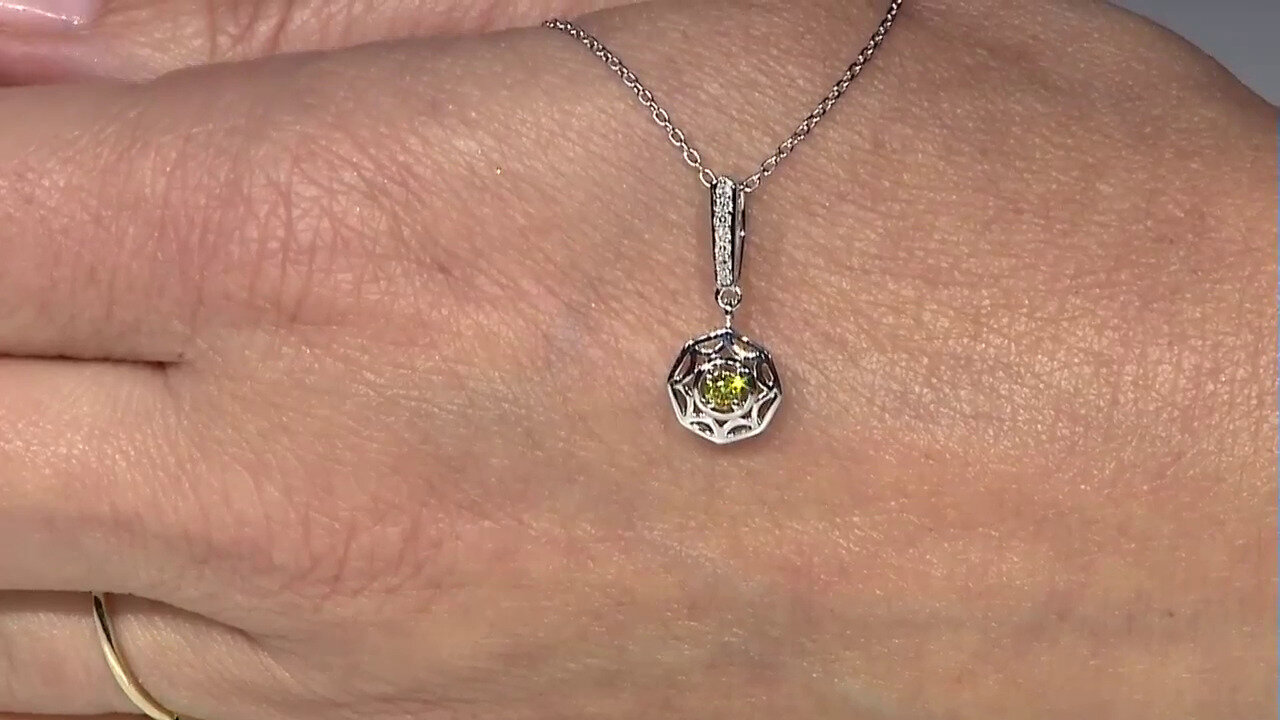 Video Zilveren halsketting met een I2 Gele Diamant