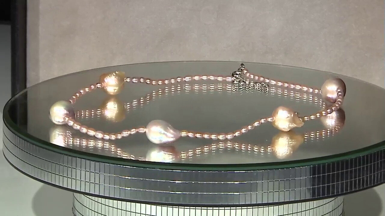 Video Zilveren halsketting met zoetwater kweekparels (TPC)