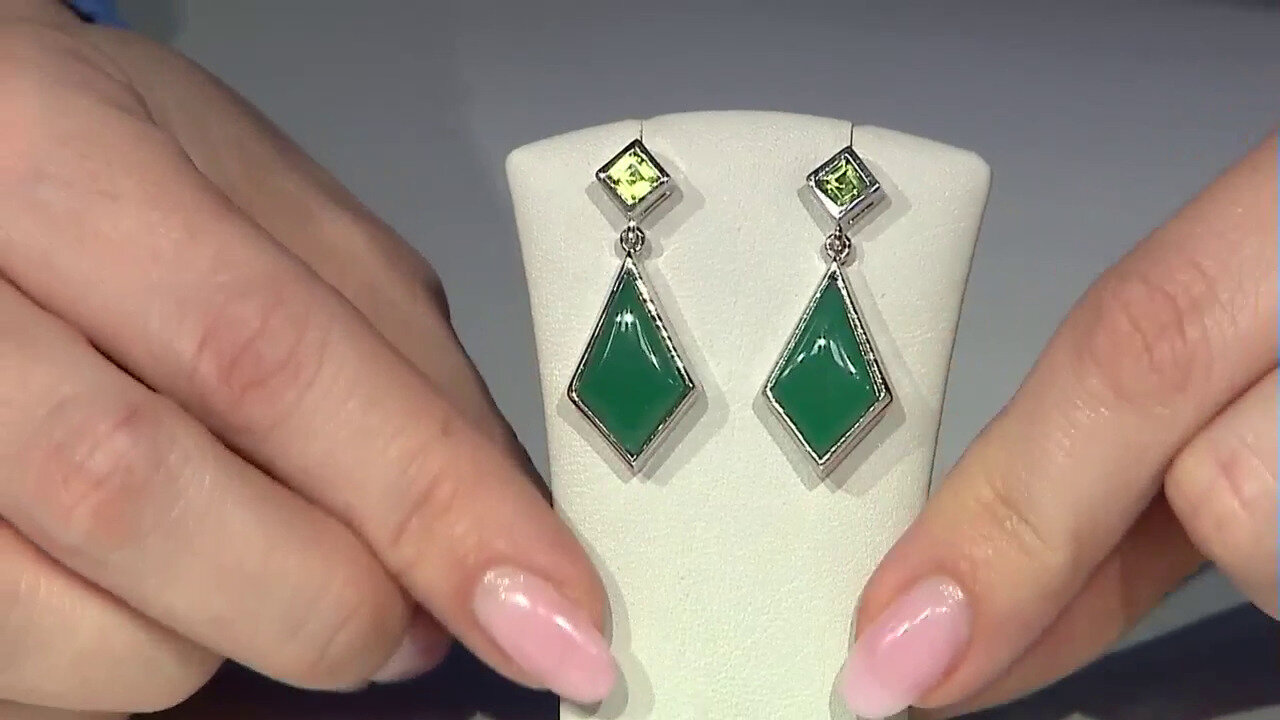 Video Green Onyx Silver Earrings