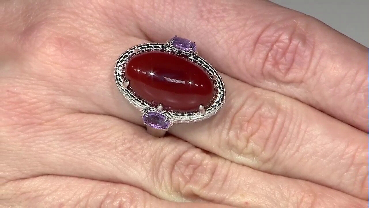 Video Red Agate Silver Ring