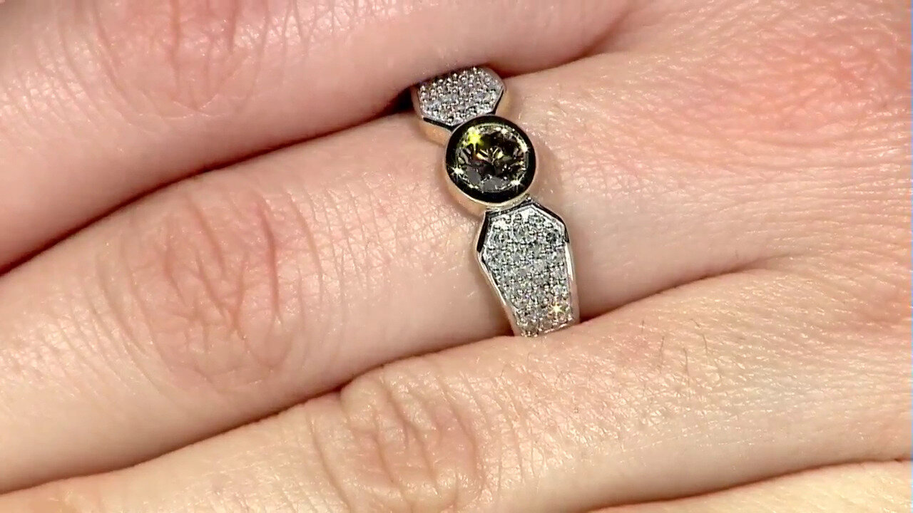 Video 9K I2 Champagne Diamond Gold Ring (de Melo)