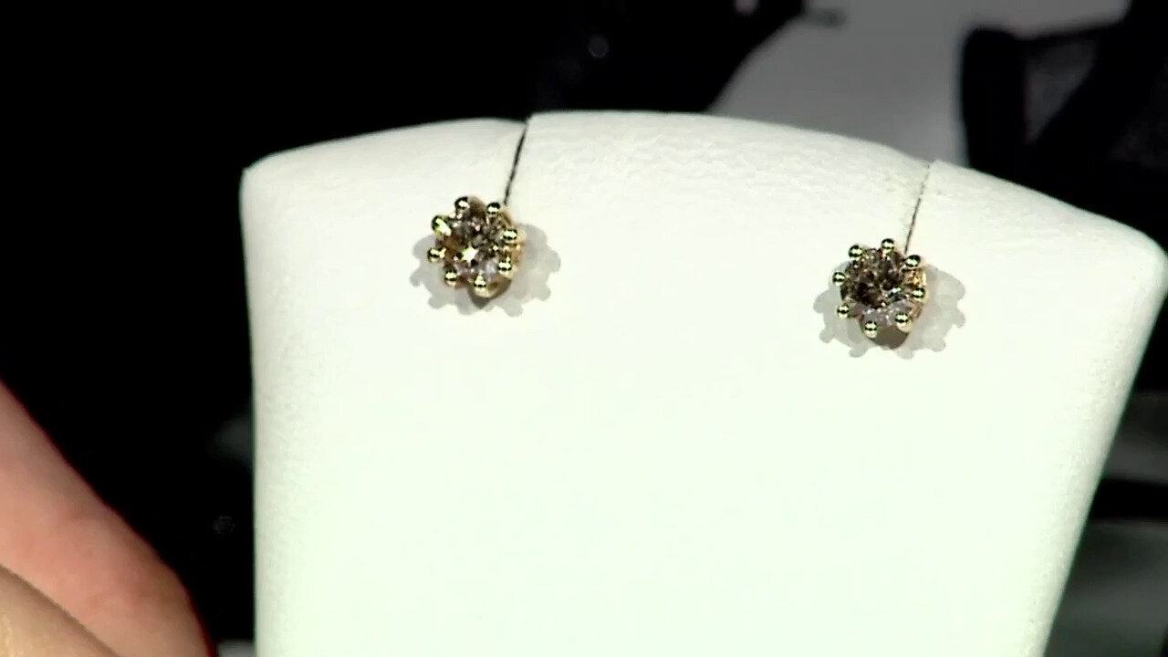 Video 9K I2 Champagne Diamond Gold Earrings (de Melo)