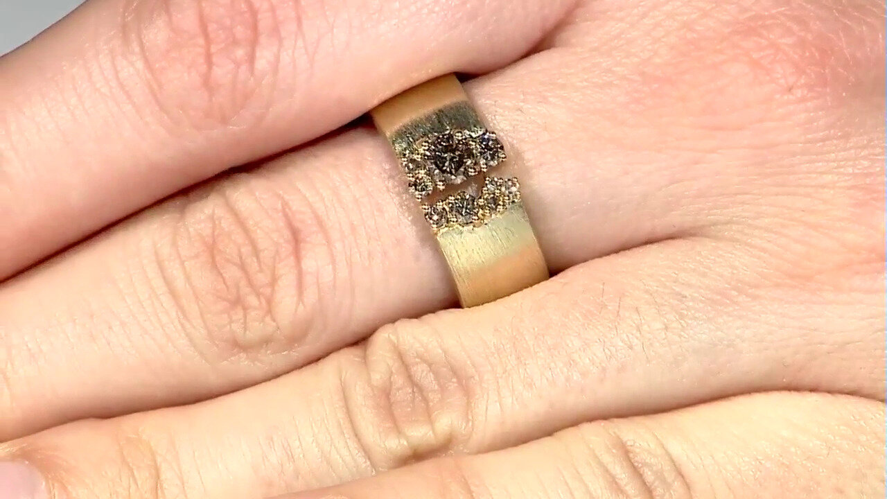 Video 9K I2 Champagne Diamond Gold Ring (de Melo)