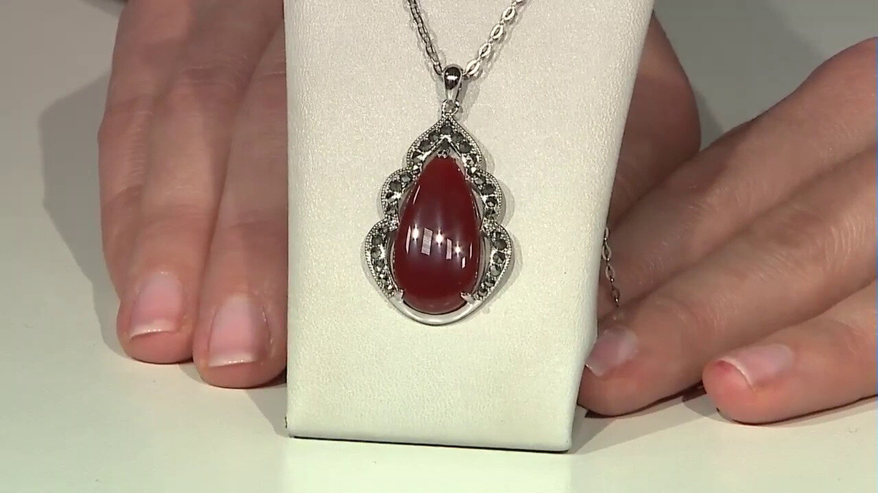 Video Red Agate Silver Pendant