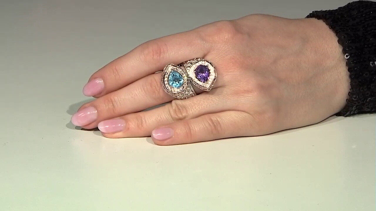 Video Zilveren ring met een Zwitsers-blauwe topaas (Dallas Prince Designs)