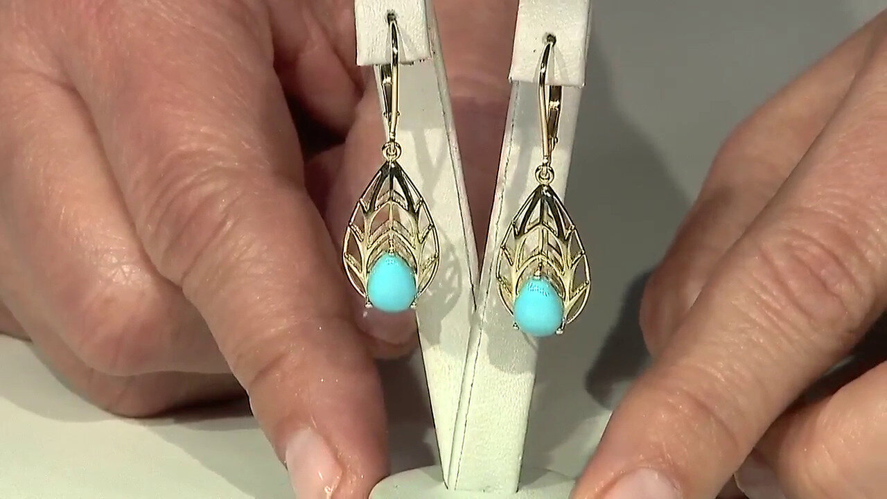 Video Boucles d'oreilles en or et Turquoise Sleeping Beauty (Ornaments by de Melo)