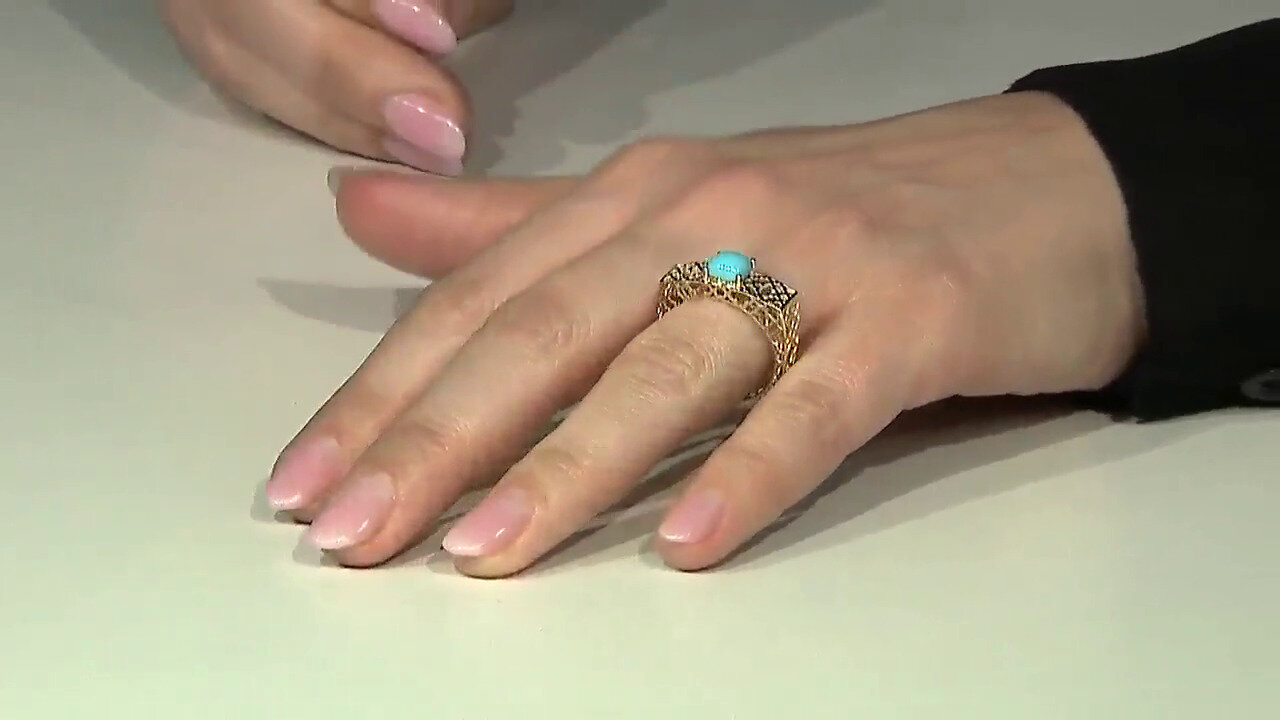 Video 9K Sleeping Beauty Turquoise Gold Ring (Ornaments by de Melo)