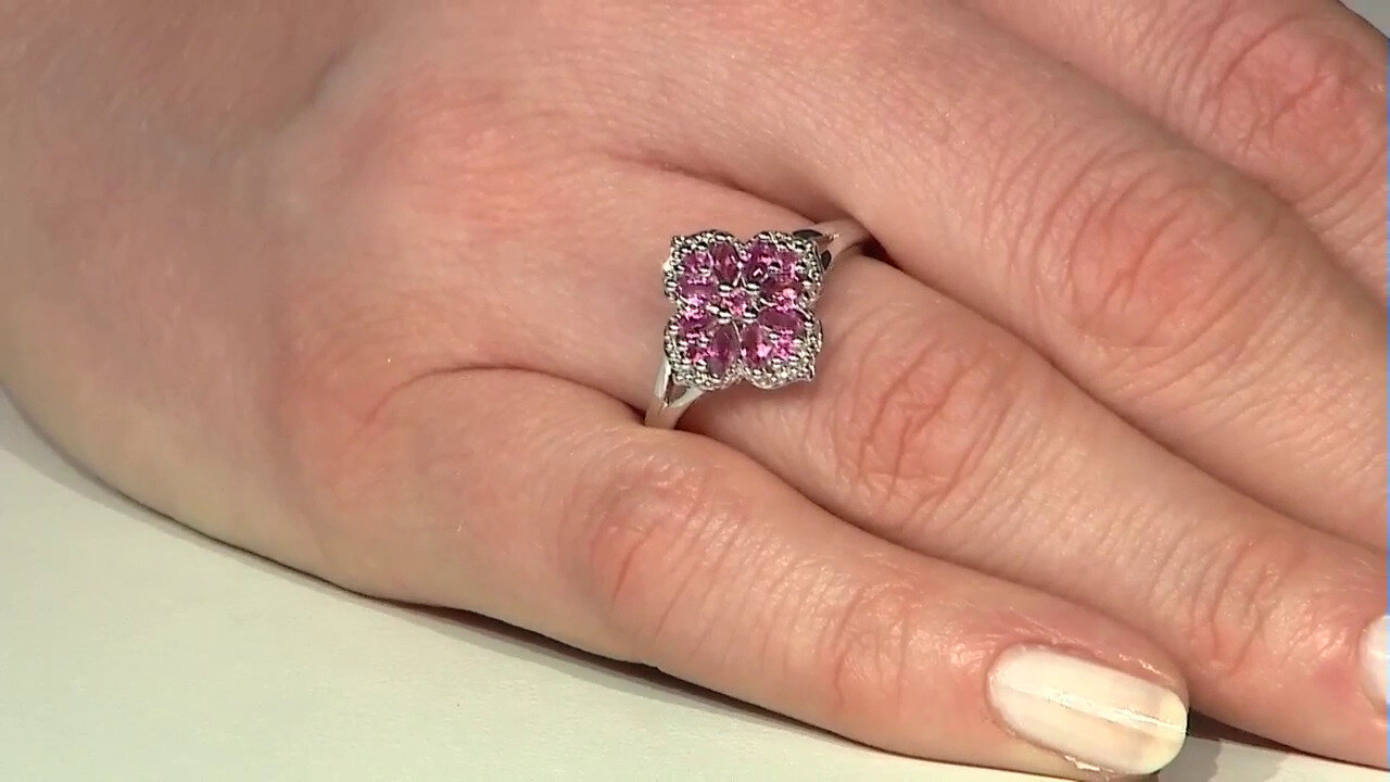 Video Zilveren ring met roze toermalijnen