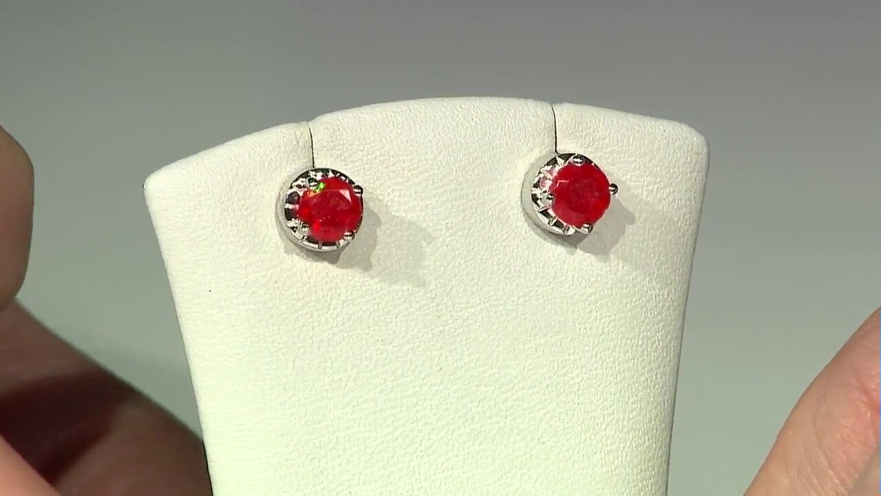 Video Red Ethiopian Opal Silver Earrings