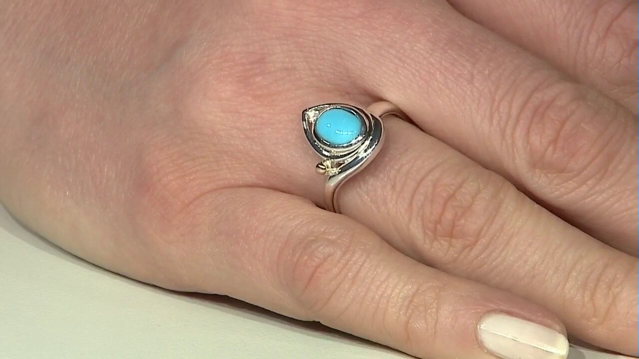 Video Zilveren ring met een Sleeping Beauty Turkoois (Granulieren)