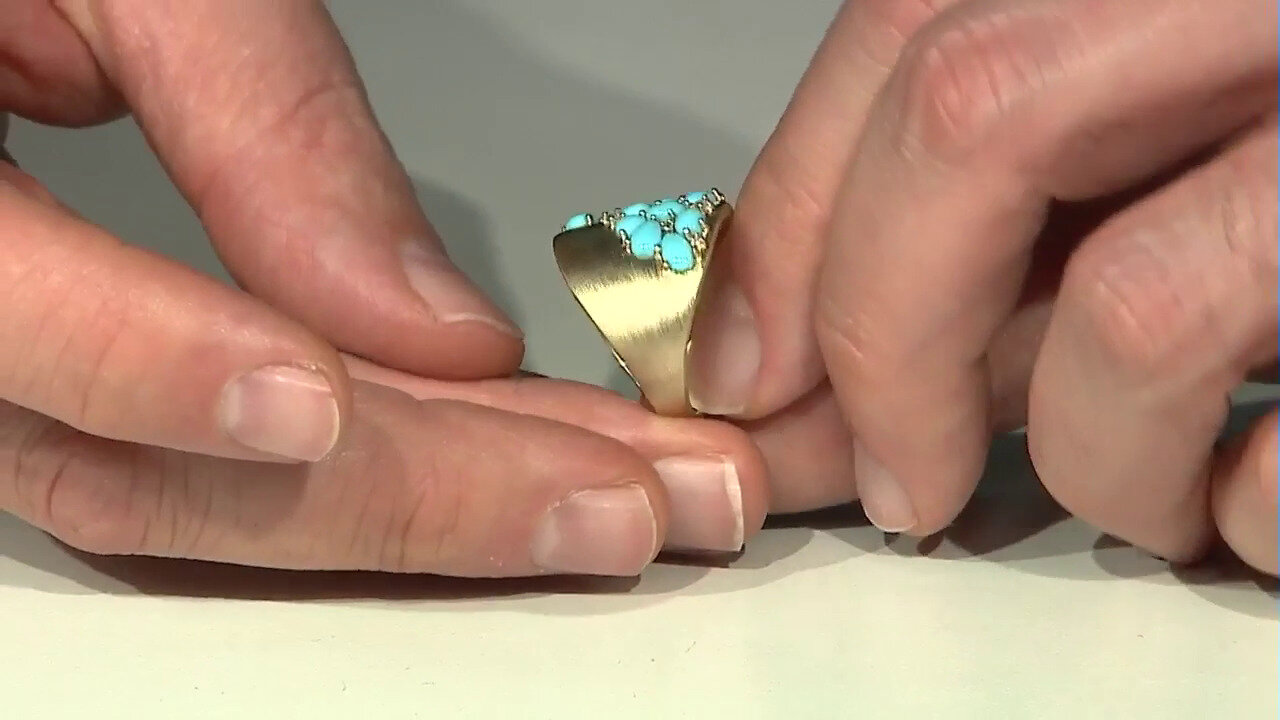 Video 9K Sleeping Beauty Turquoise Gold Ring (de Melo)