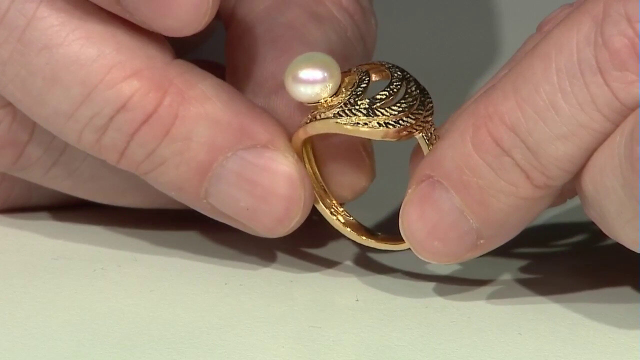 Video Zilveren ring met een Witte zoetwater kweekparel