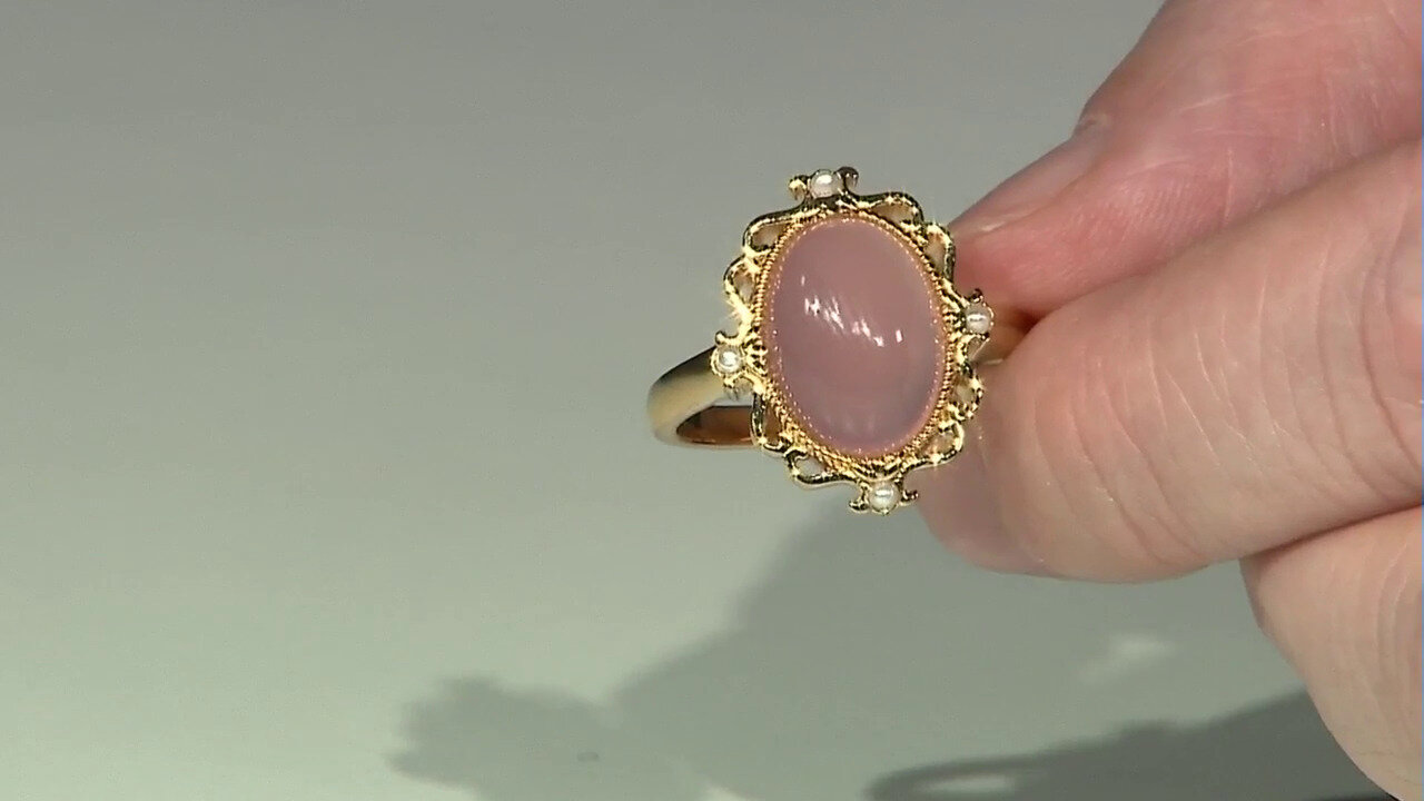 Video Zilveren ring met een roze chalcedon