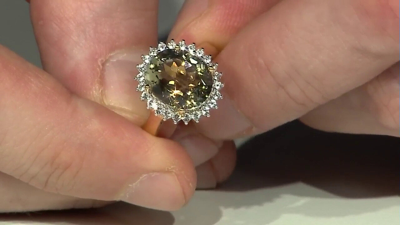 Video Zilveren ring met een Gele mystieke kwarts