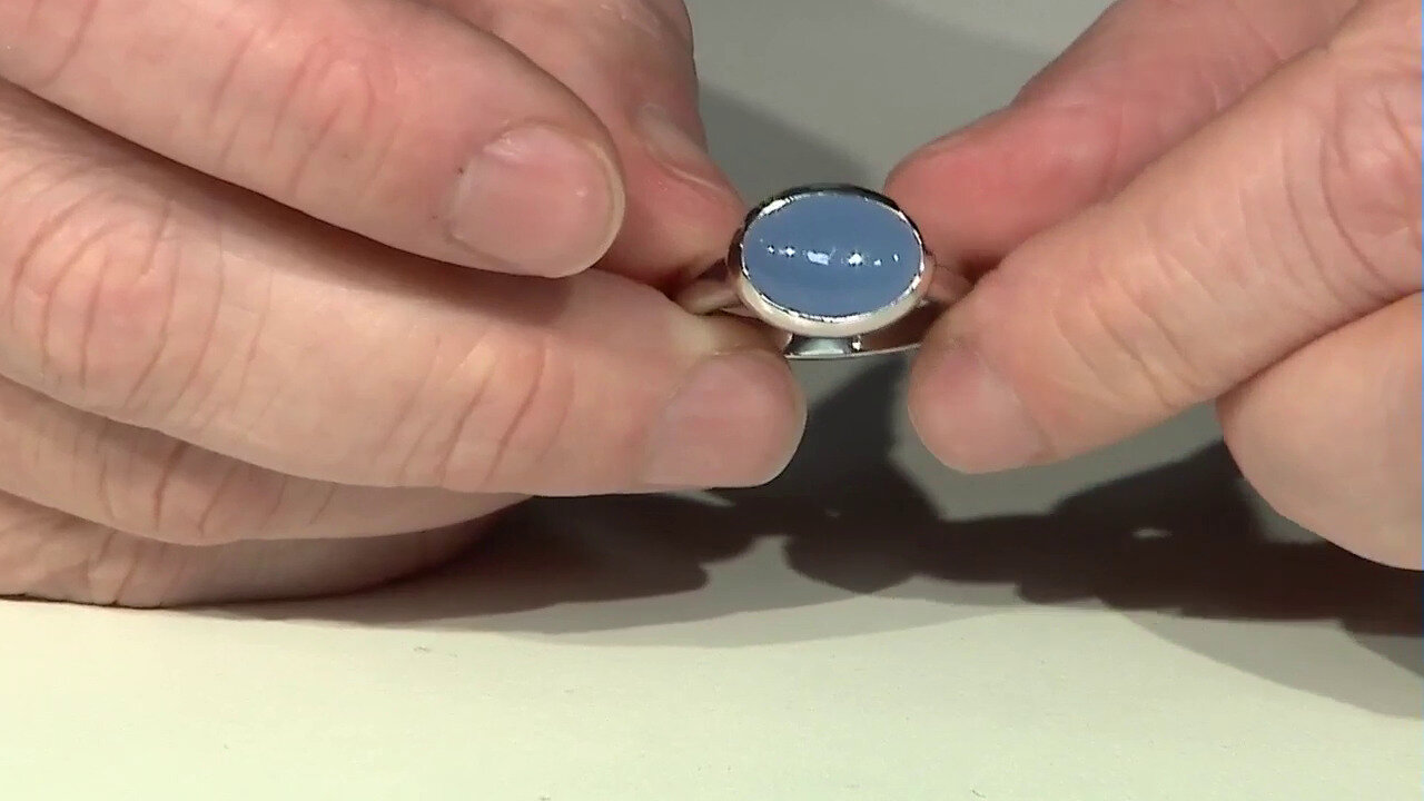 Video Zilveren ring met een Blauwe chalcedoon