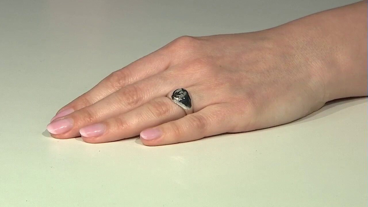 Video Zilveren ring met een sneeuwvlokken obsidiaan