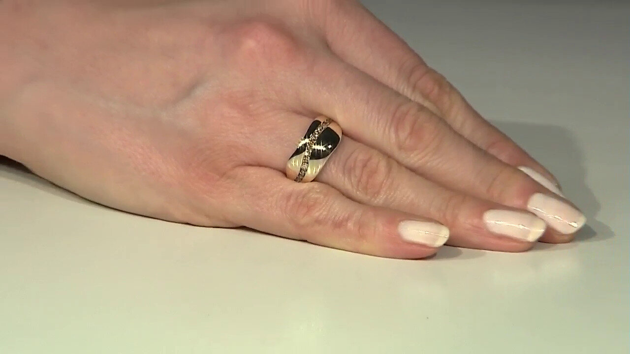 Video 9K I2 Champagne Diamond Gold Ring (de Melo)