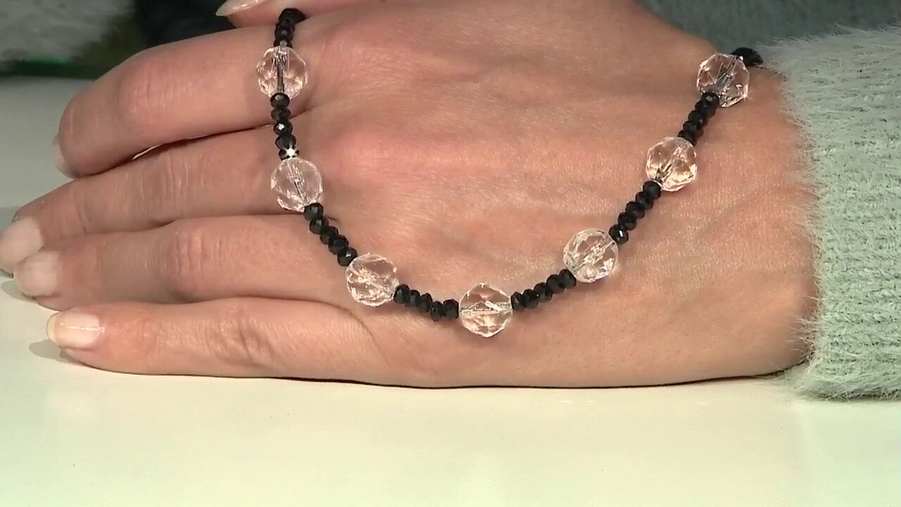 Video Zilveren halsketting met witte kwartskristallen