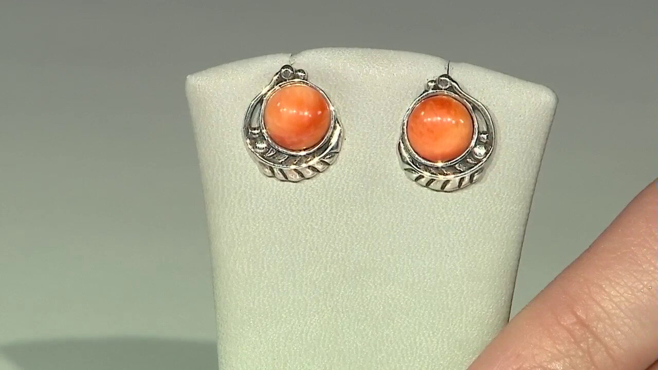 Video Orange Spiny Oyster Shell Silver Earrings (Desert Chic)