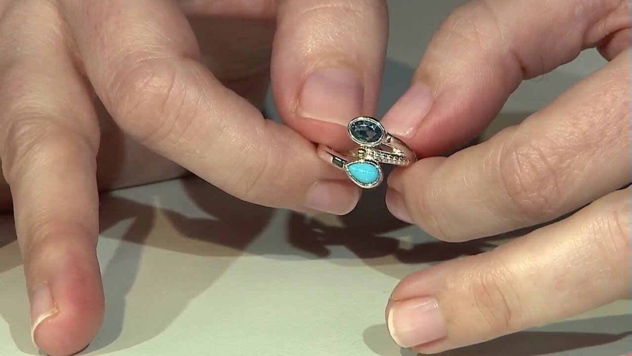 Video Zilveren ring met een Londen-blauwe topaas (Granulieren)