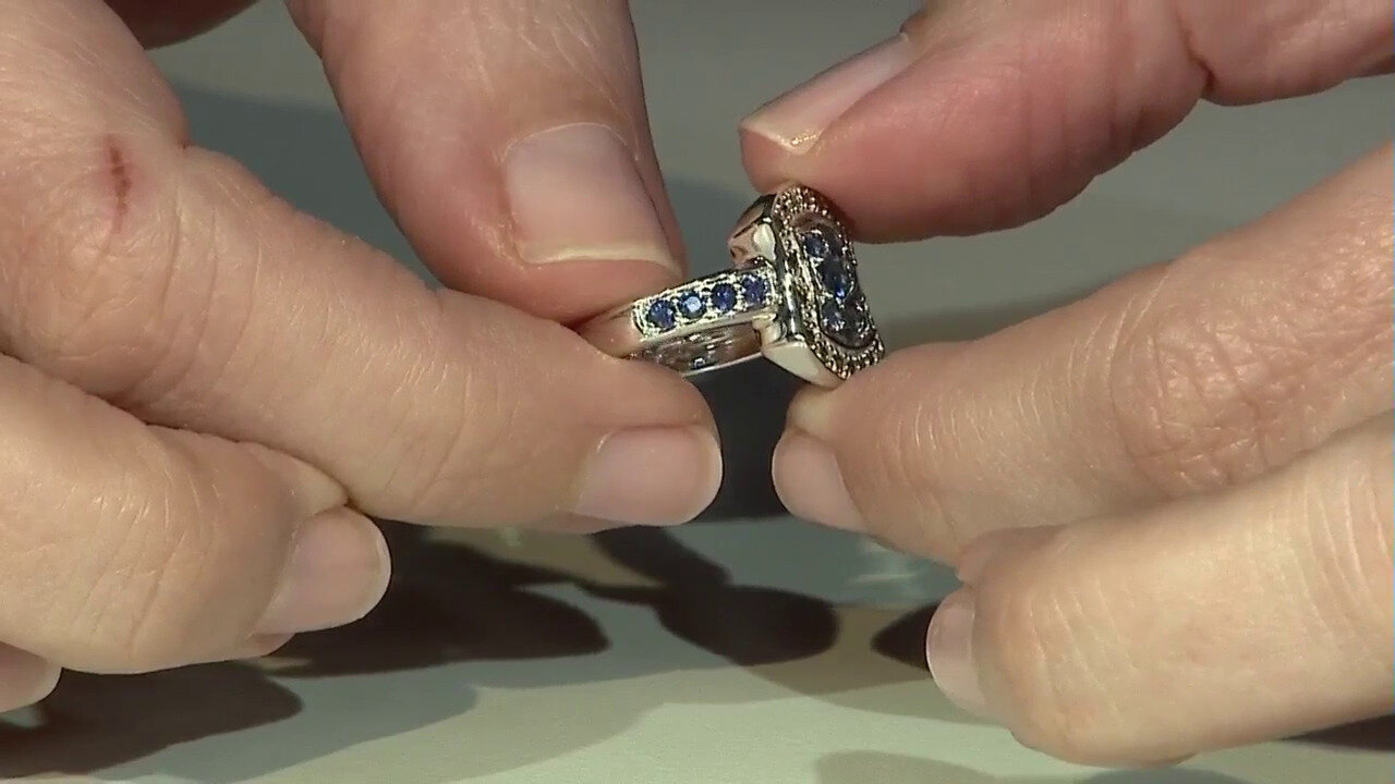 Video Zilveren ring met blauwe saffieren (Annette classic)