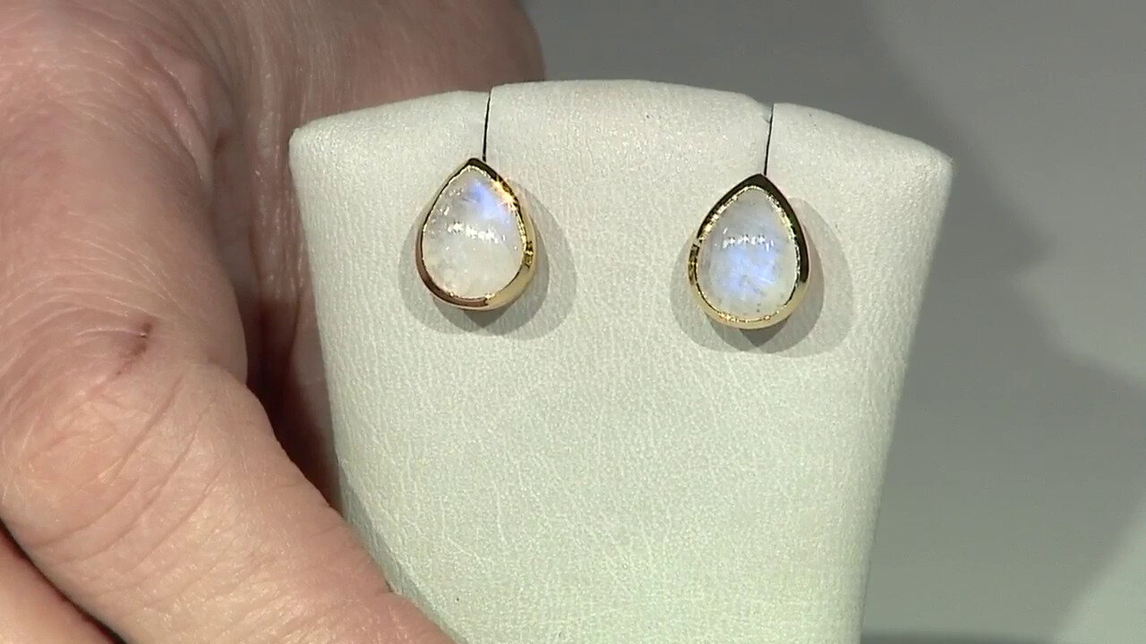 Video Rainbow Moonstone Silver Earrings