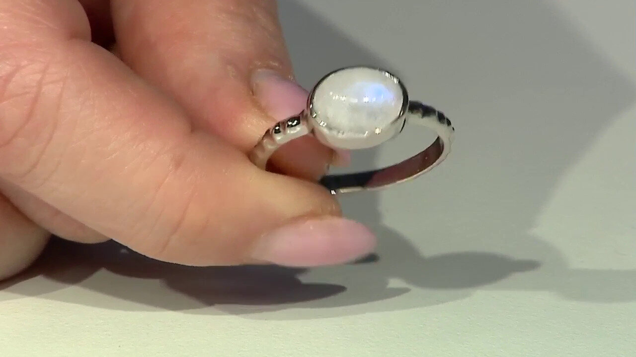 Video Zilveren ring met een regenboog maansteen