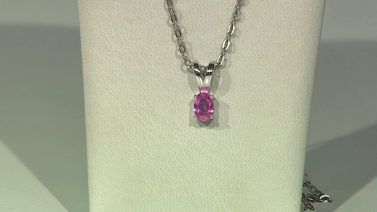 Video Zilveren hanger met een roze saffier