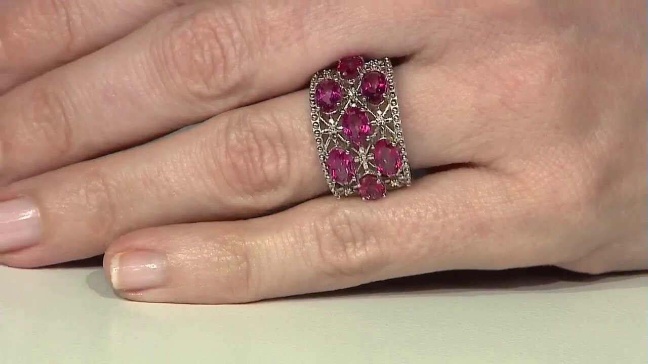 Video Zilveren ring met roze topaasstenen