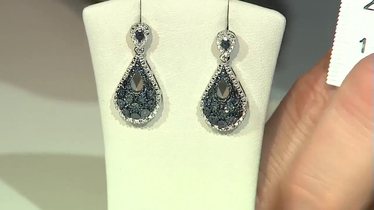 Video Boucles d'oreilles en argent et Diamant bleu I3