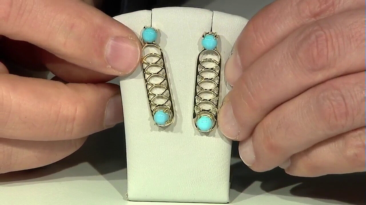 Video 9K Sleeping Beauty Turquoise Gold Earrings (Ornaments by de Melo)