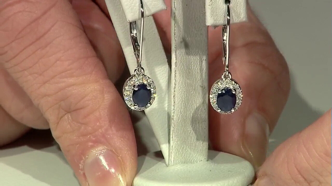 Video 10K Ceylon Blue Sapphire Gold Earrings