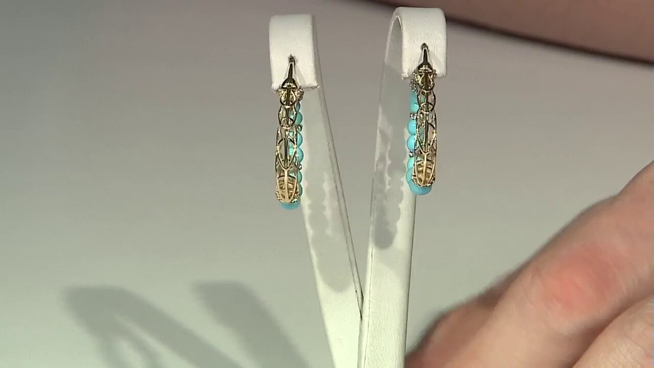 Video 9K Sleeping Beauty Turquoise Gold Earrings (Ornaments by de Melo)