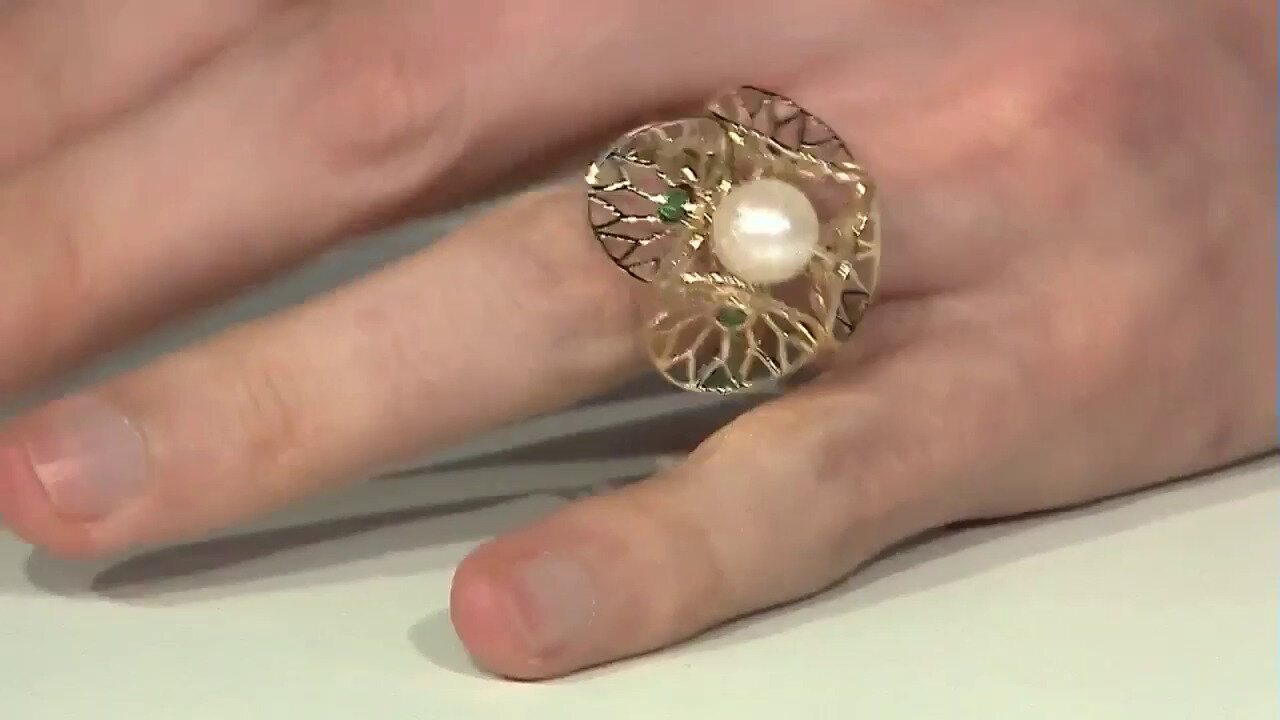 Video Anillo en oro con Perla blanca Freshwater (Ornaments by de Melo)