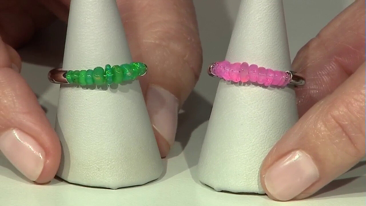Video Zilveren ring met roze opalen
