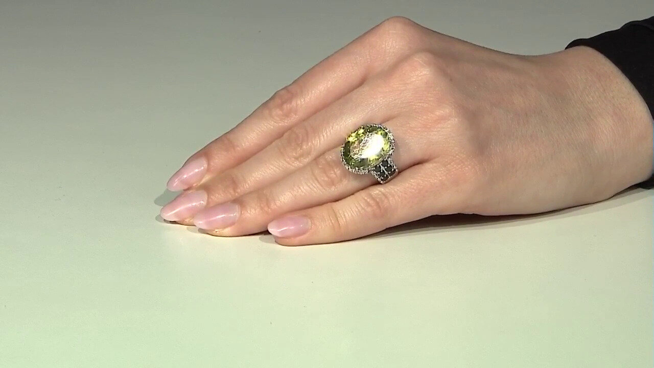 Video Zilveren ring met een Ouro Verde kwarts