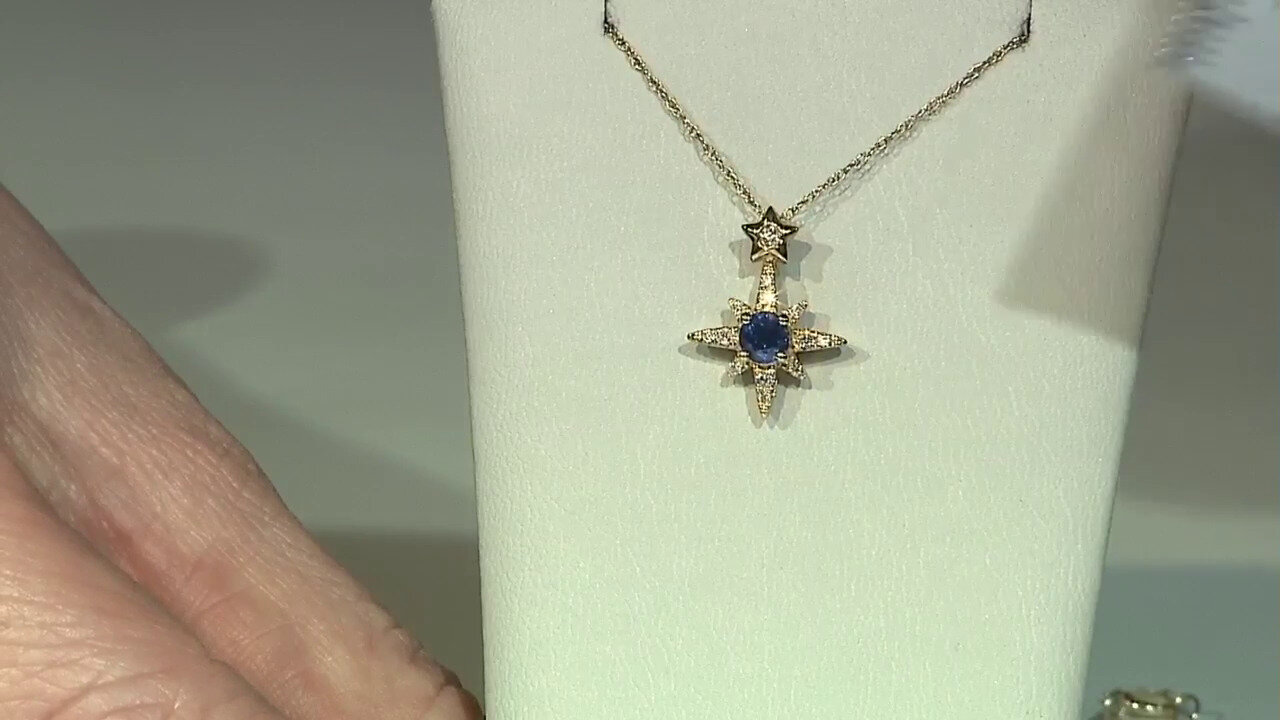 Video Gouden halsketting met een Blauwe Ceylon saffier
